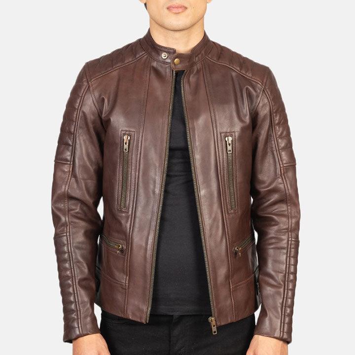 Damian Brown Men's Leather Biker Jacket - Free Shipping - Lowest Price ...
